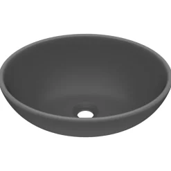 vidaXL Wastafel ovaal 40x33 cm keramiek mat donkergrijs