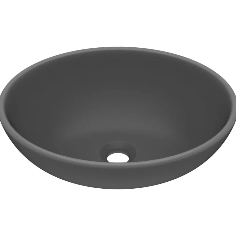 vidaXL Wastafel ovaal 40x33 cm keramiek mat donkergrijs