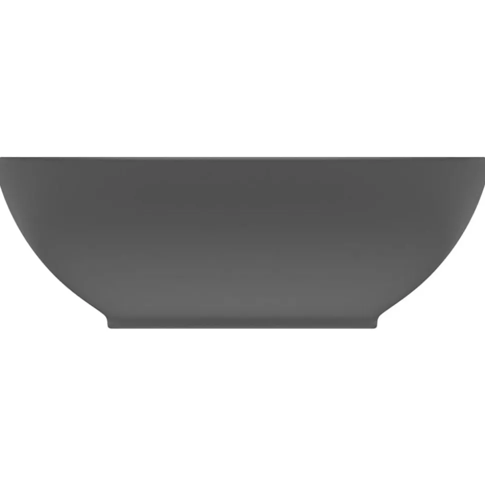 vidaXL Wastafel ovaal 40x33 cm keramiek mat donkergrijs