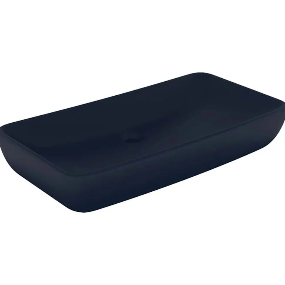 vidaXL Wastafel rechthoekig 71x38 cm keramiek mat donkerblauw