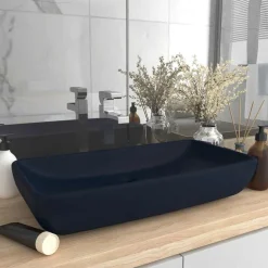 vidaXL Wastafel rechthoekig 71x38 cm keramiek mat donkerblauw