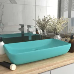 vidaXL Wastafel rechthoekig 71x38 cm keramiek mat lichtgroen