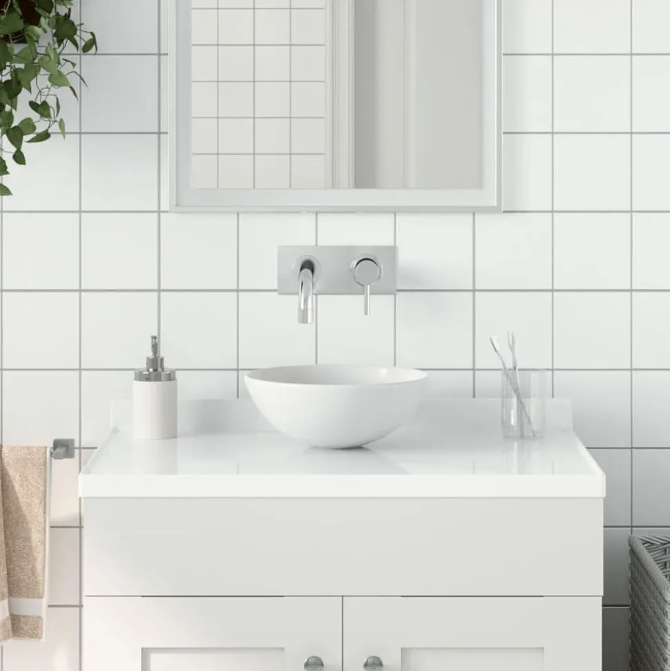vidaXL Wastafel rond keramiek matwit