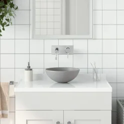 vidaXL Wastafel rond keramiek lichtgrijs
