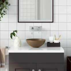 vidaXL Wastafel rond keramiek matcrème