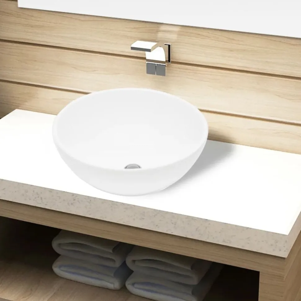 vidaXL Wastafel rond keramiek wit