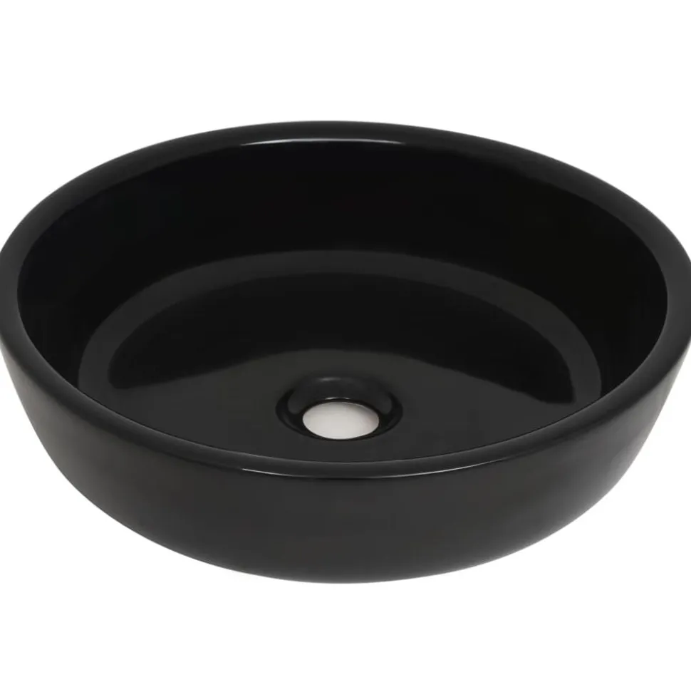 vidaXL Wastafel rond 42x12 cm keramiek zwart