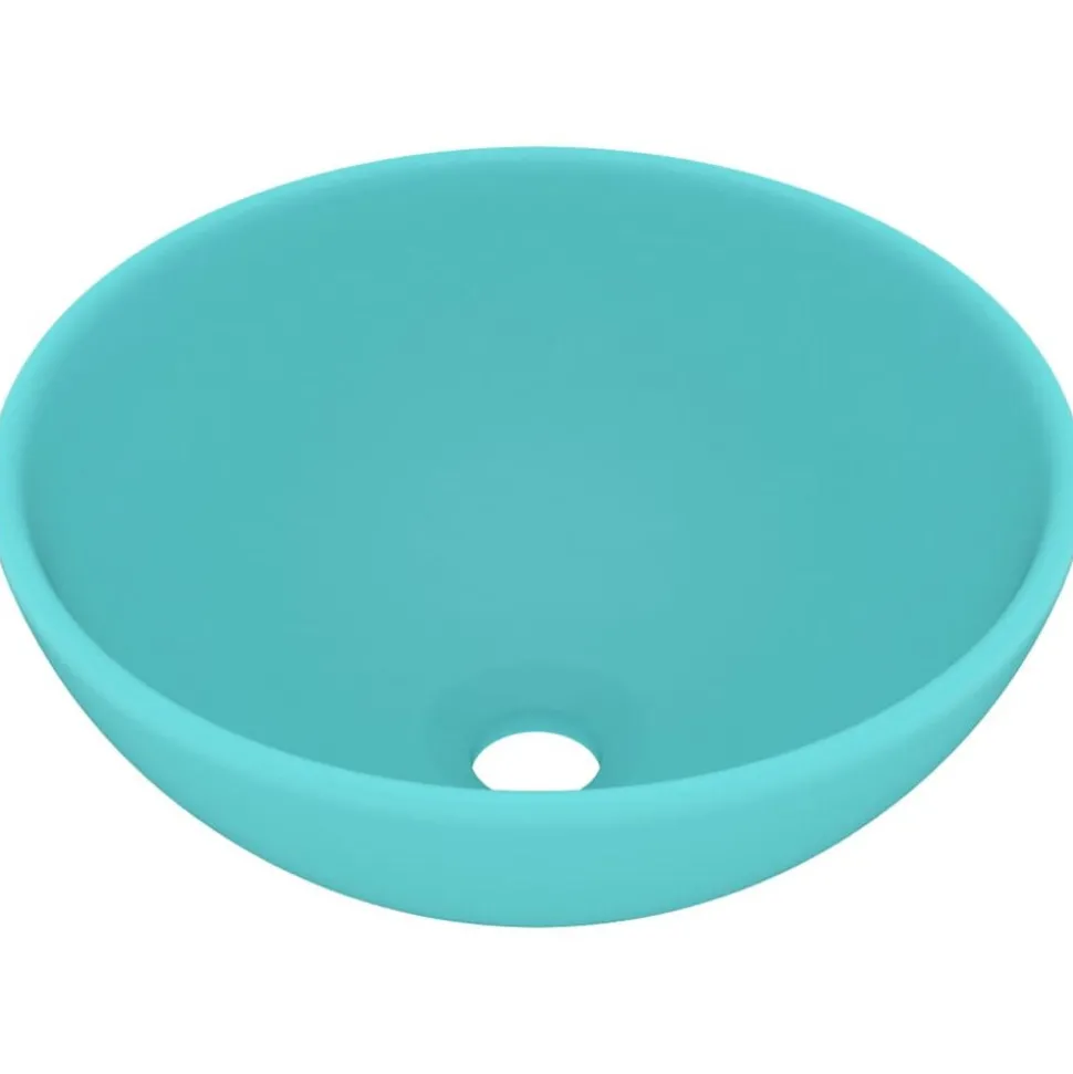 vidaXL Wastafel rond 32,5x14 cm keramiek mat lichtgroen