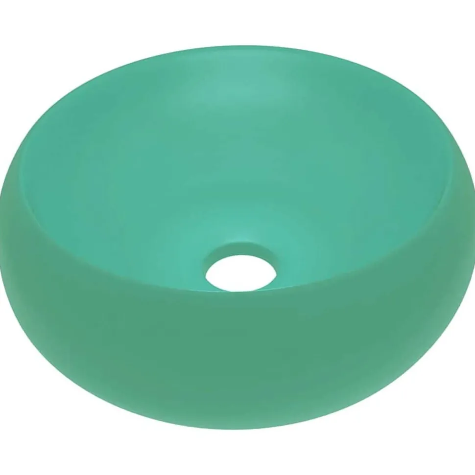 vidaXL Wastafel rond 40x15 cm keramiek mat lichtgroen