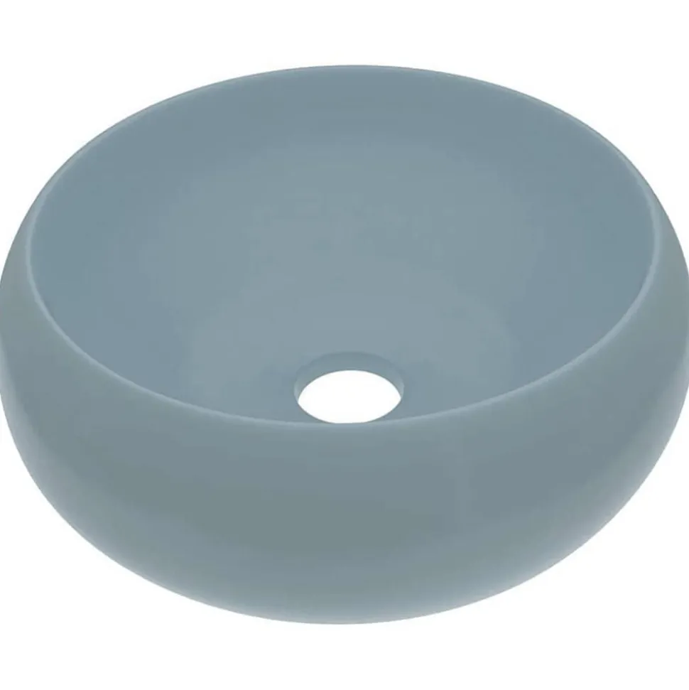vidaXL Wastafel rond 40x15 cm keramiek mat lichtblauw
