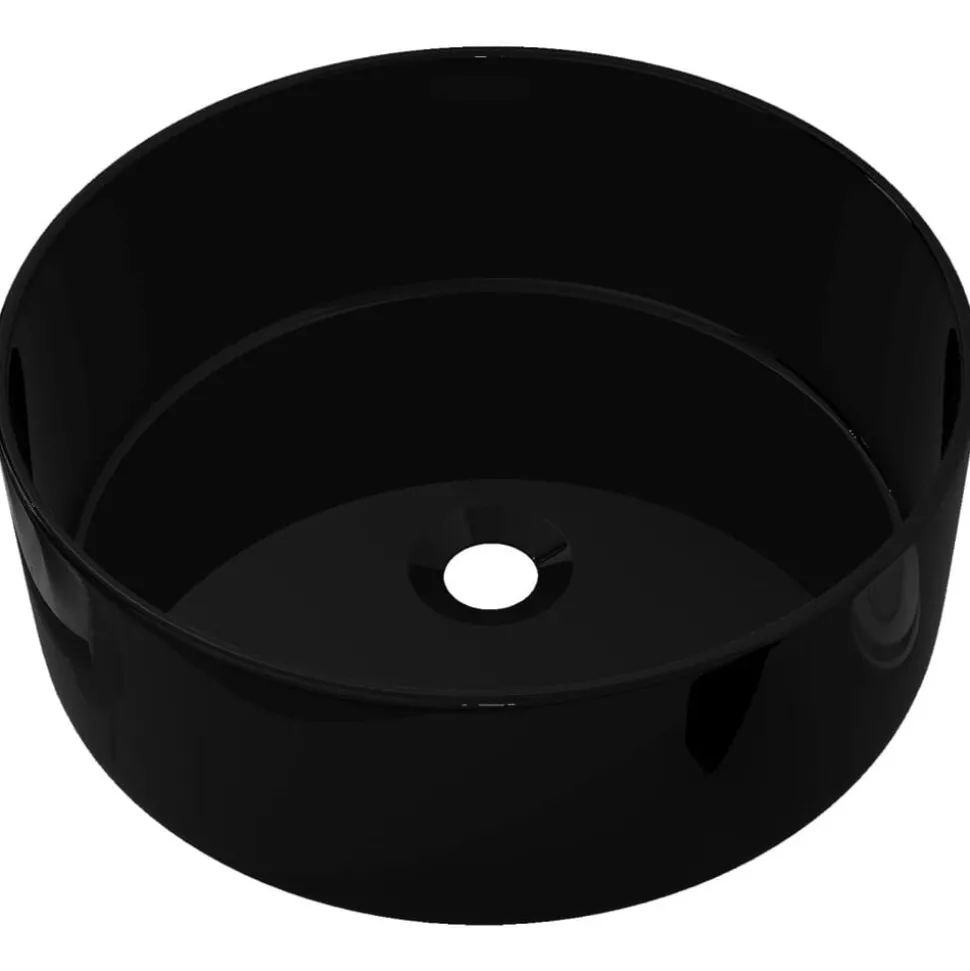 vidaXL Wastafel rond 40x15 cm keramiek zwart