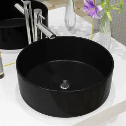 vidaXL Wastafel rond 40x15 cm keramiek zwart