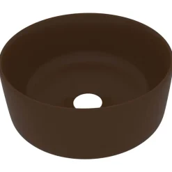 vidaXL Wastafel rond 40x15 cm keramiek mat donkerbruin