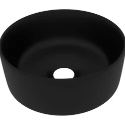 vidaXL Wastafel rond 40x15 cm keramiek matzwart