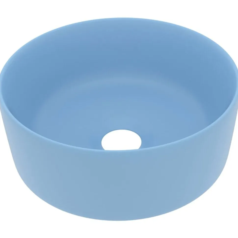 vidaXL Wastafel rond 40x15 cm keramiek mat lichtblauw