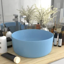 vidaXL Wastafel rond 40x15 cm keramiek mat lichtblauw