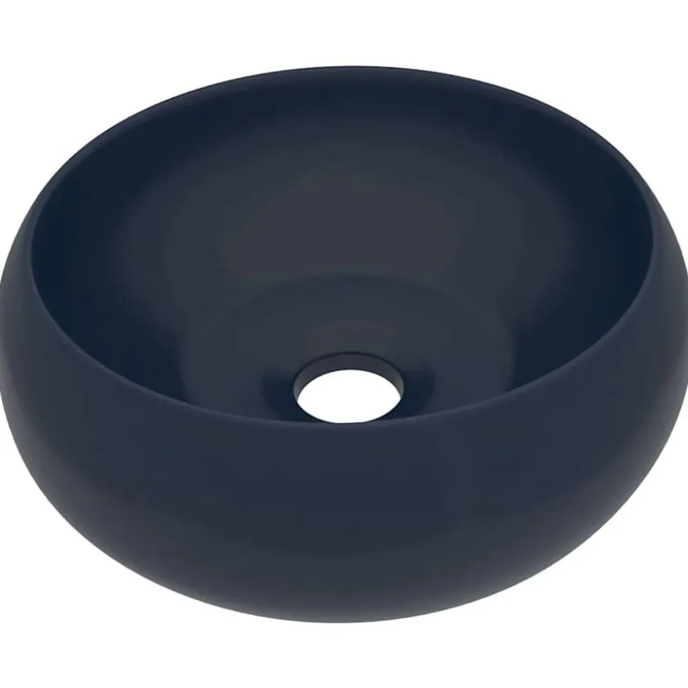 vidaXL Wastafel rond 40x15 cm keramiek mat donkerblauw