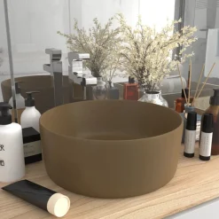 vidaXL Wastafel rond 40x15 cm keramiek matcrème