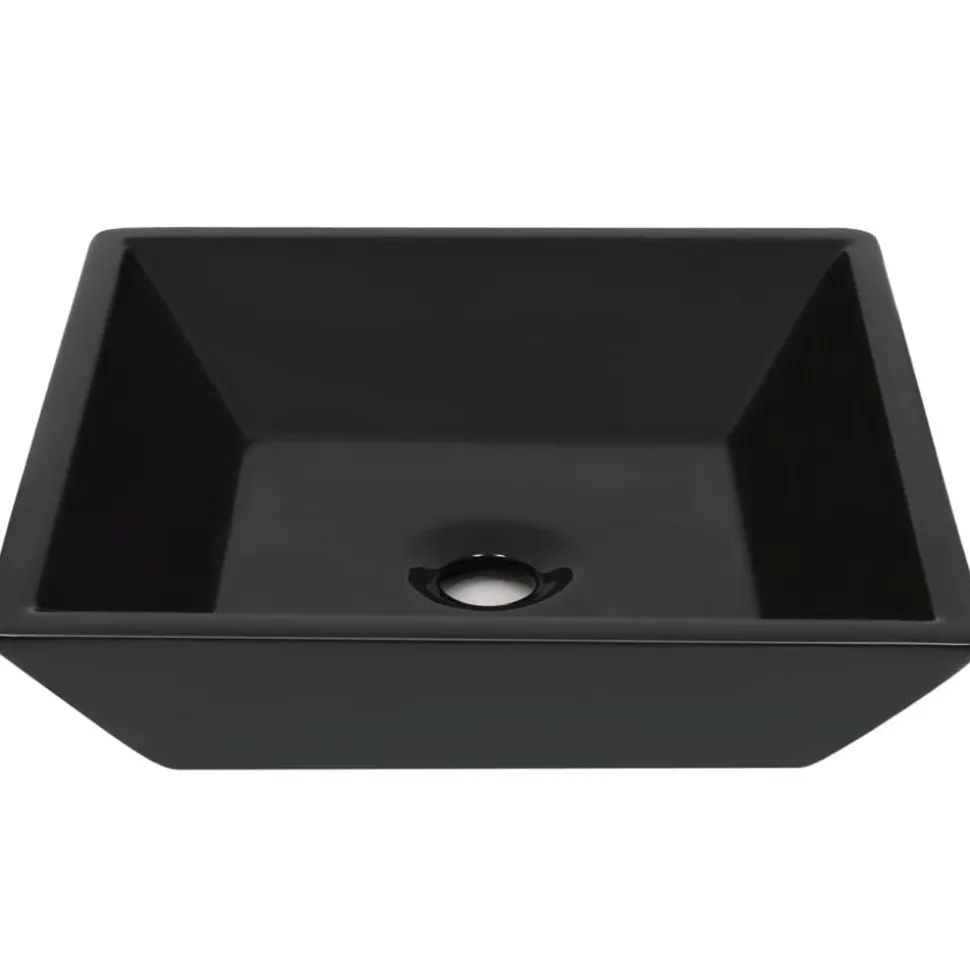 vidaXL Wastafel vierkant 41,5x41,5x12 cm keramiek zwart