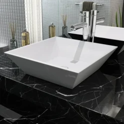 vidaXL Wastafel vierkant wit 41,5x41,5x12 cm keramiek