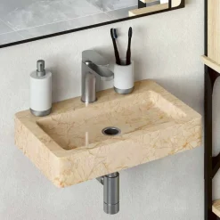 vidaXL Wastafel wandgemonteerd 38x24x6,5 cm marmer crèmekleurig