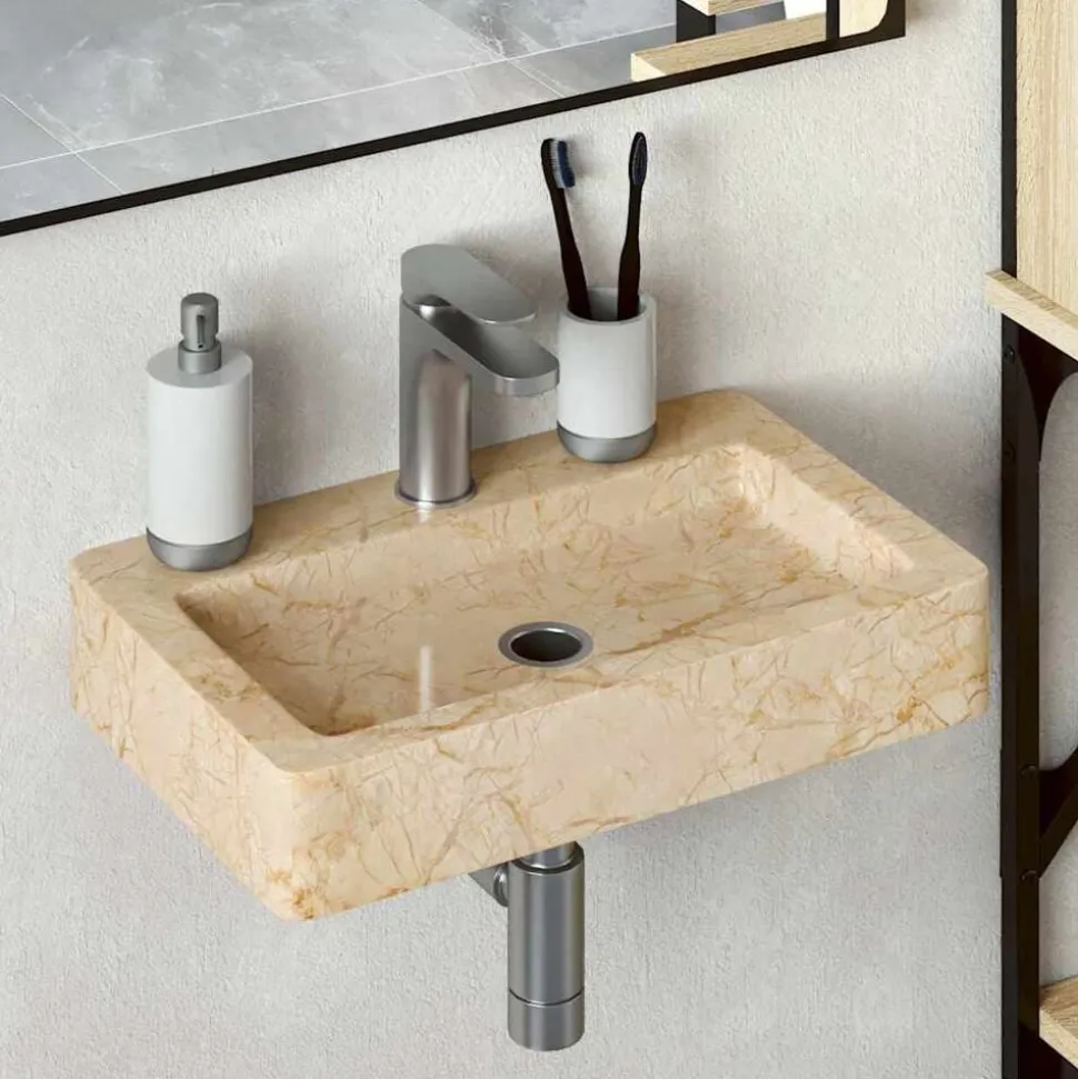 vidaXL Wastafel wandgemonteerd 38x24x6,5 cm marmer crèmekleurig