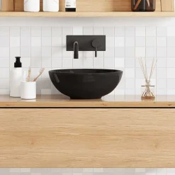 vidaXL Wastafel Ø28x10 cm keramiek glanzend zwart