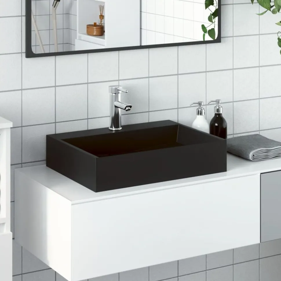 vidaXL Wastafel 50x38x11 cm gegoten mineraal/marmer matzwart