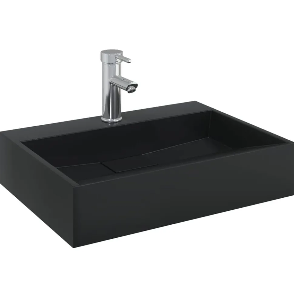 vidaXL Wastafel 50x38x11 cm gegoten mineraal/marmer matzwart