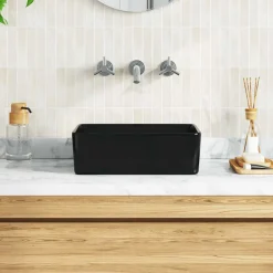 vidaXL Wastafel 40x30x13 cm keramiek zwart