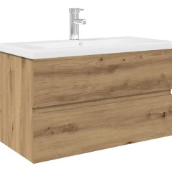 vidaXL Wastafelkast met ingebouwde wasbak en kraan artisanaal eiken