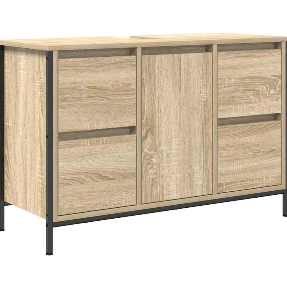 vidaXL Wastafelkast met lades 90x34,5x60 cm sonoma eikenkleurig