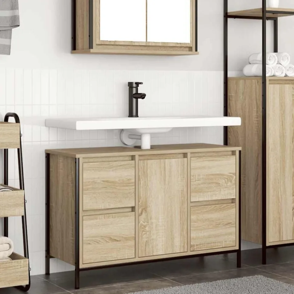 vidaXL Wastafelkast met lades 90x34,5x60 cm sonoma eikenkleurig
