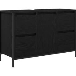 vidaXL Wastafelkast met lades 90x34,5x60 cm zwart eikenkleurig
