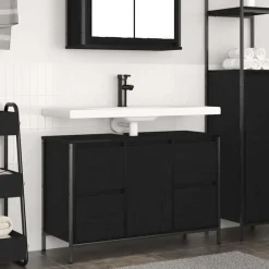 vidaXL Wastafelkast met lades 90x34,5x60 cm zwart eikenkleurig