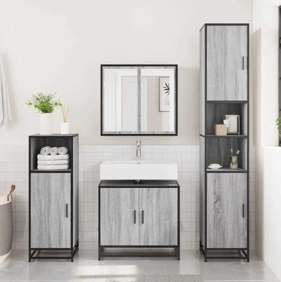 vidaXL Wastafelkast 65x33x60 cm bewerkt hout grijs sonoma eikenkleurig
