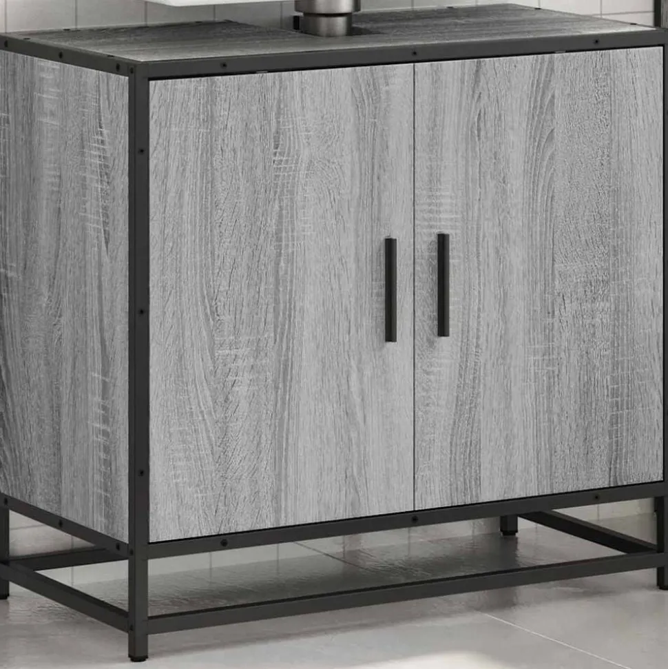 vidaXL Wastafelkast 65x33x60 cm bewerkt hout grijs sonoma eikenkleurig