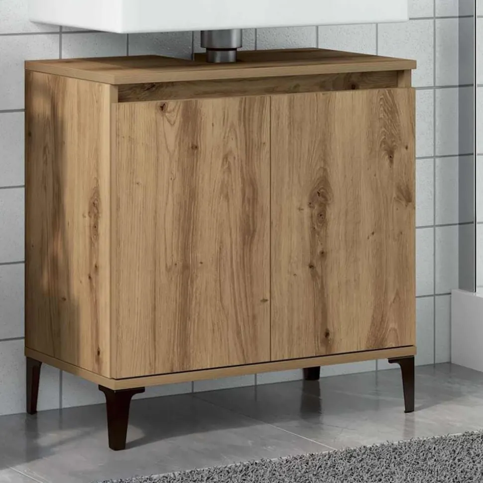 vidaXL Wastafelkast 58x33x60 cm bewerkt hout artisanaal eikenkleur