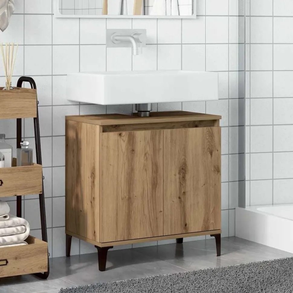 vidaXL Wastafelkast 58x33x60 cm bewerkt hout artisanaal eikenkleur