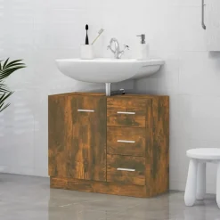 vidaXL Wastafelkast 63x30x54 cm bewerkt hout gerookt eikenkleurig