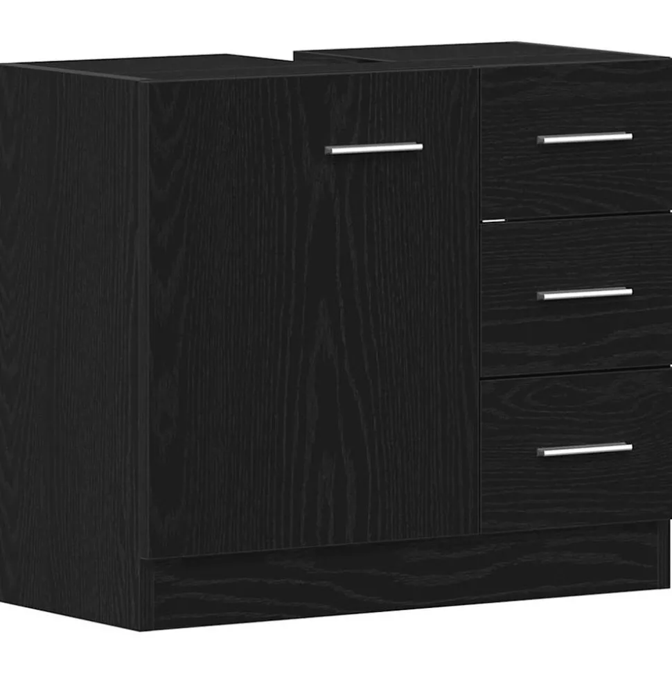 vidaXL Wastafelkast 63x30x54 cm spaanplaat zwart eikenkleurig