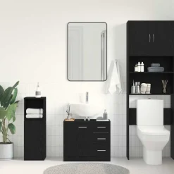 vidaXL Wastafelkast 63x30x54 cm spaanplaat zwart eikenkleurig