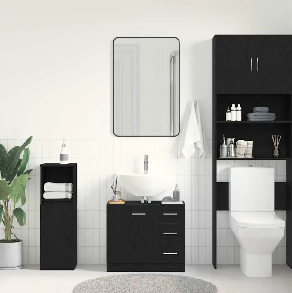 vidaXL Wastafelkast 63x30x54 cm spaanplaat zwart eikenkleurig