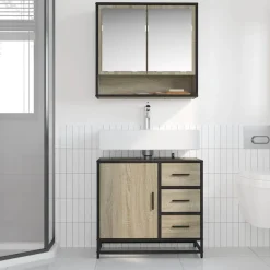 vidaXL Wastafelkast 65x33x60 cm bewerkt hout sonoma eikenkleurig