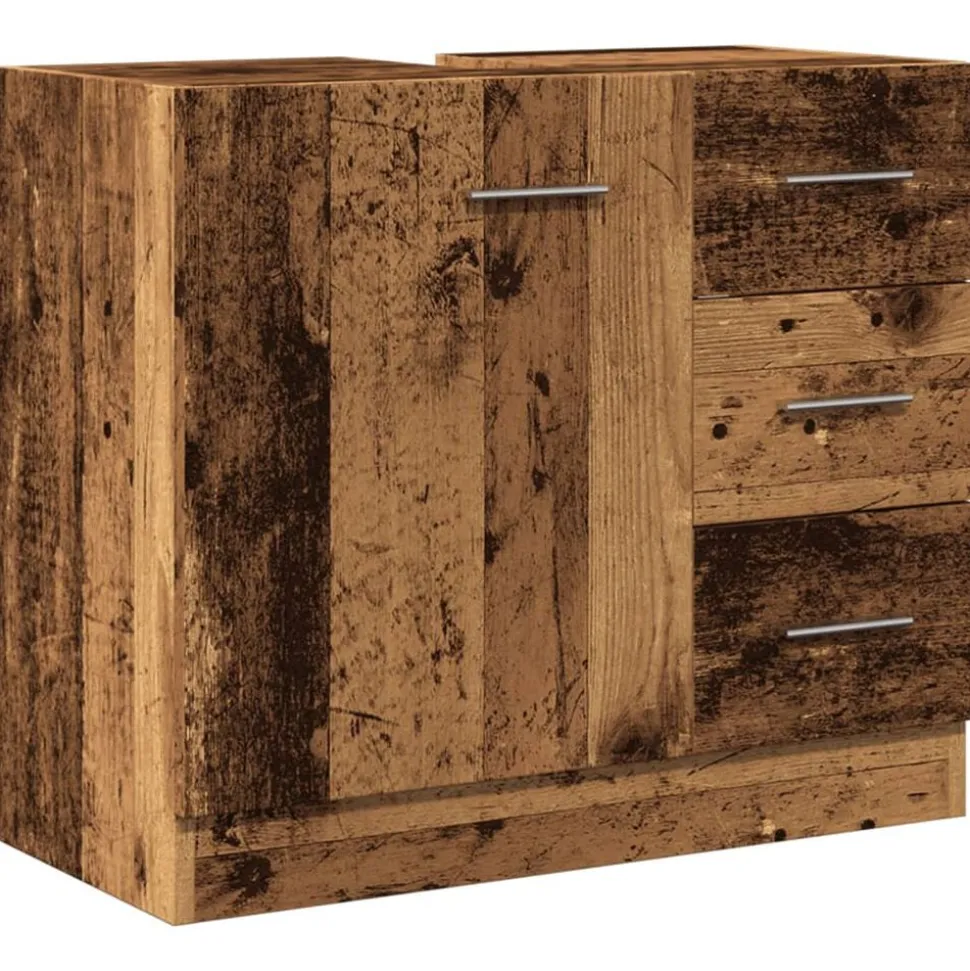 vidaXL Wastafelkast 63x30x54 cm bewerkt hout oud houtkleurig