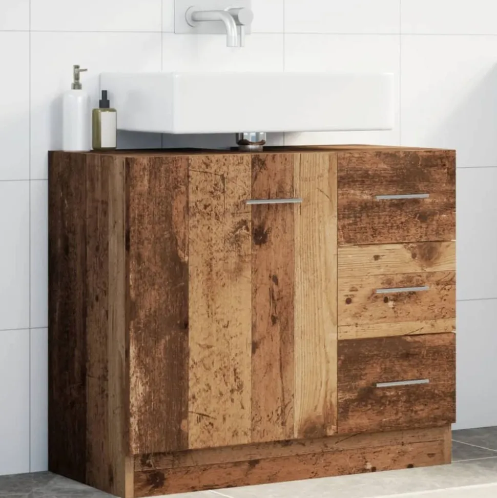 vidaXL Wastafelkast 63x30x54 cm bewerkt hout oud houtkleurig