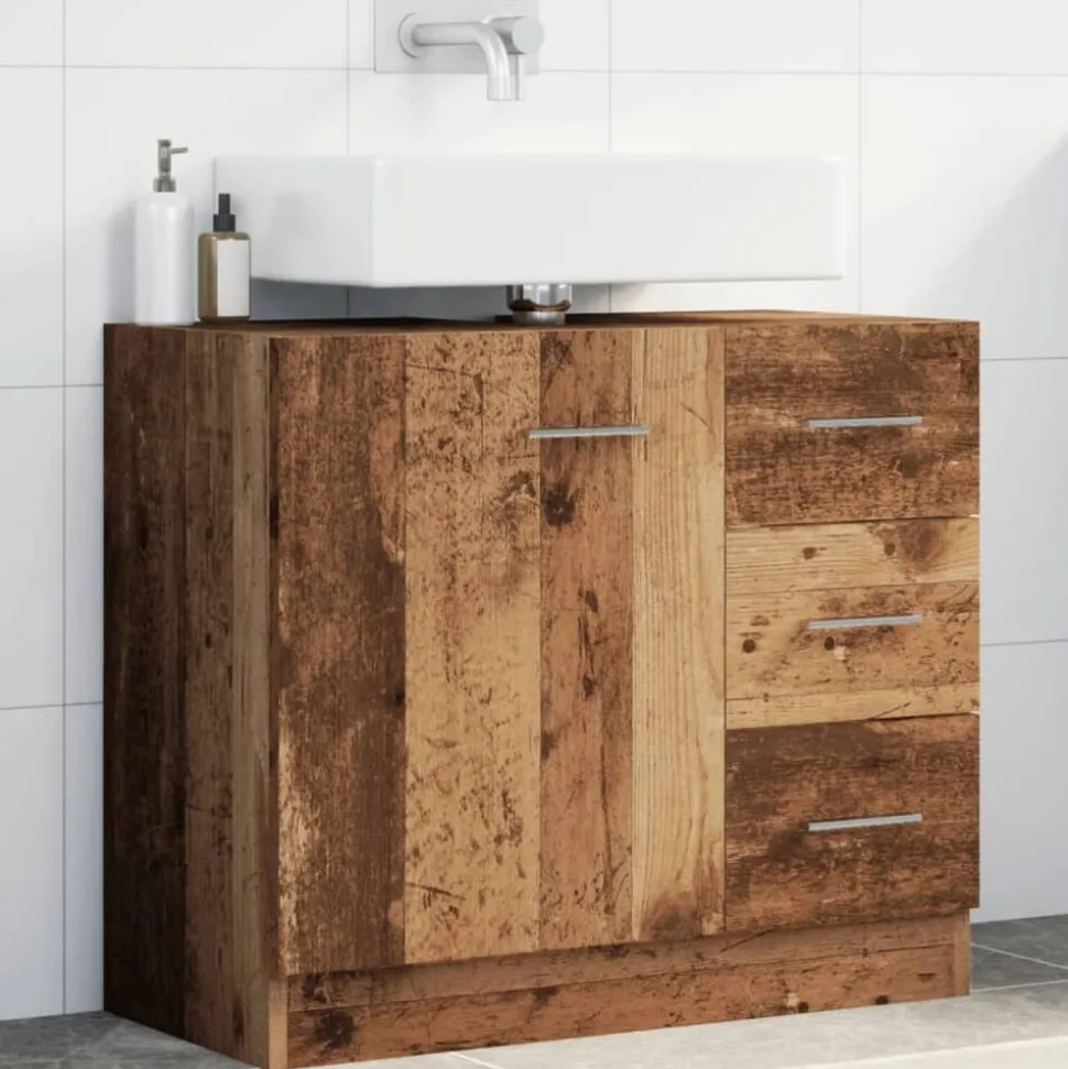 vidaXL Wastafelkast 63x30x54 cm bewerkt hout oud houtkleurig