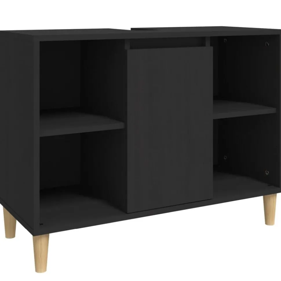 vidaXL Wastafelkast 80x33x60 cm bewerkt hout zwart