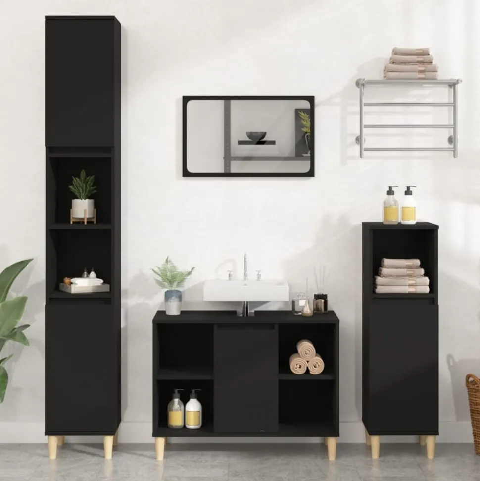 vidaXL Wastafelkast 80x33x60 cm bewerkt hout zwart