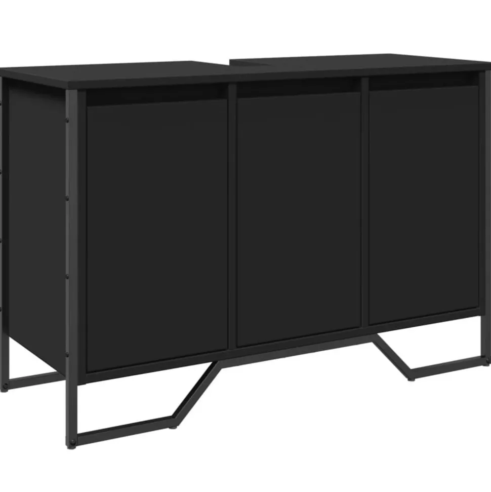 vidaXL Wastafelkast 91x35x60 cm bewerkt hout zwart